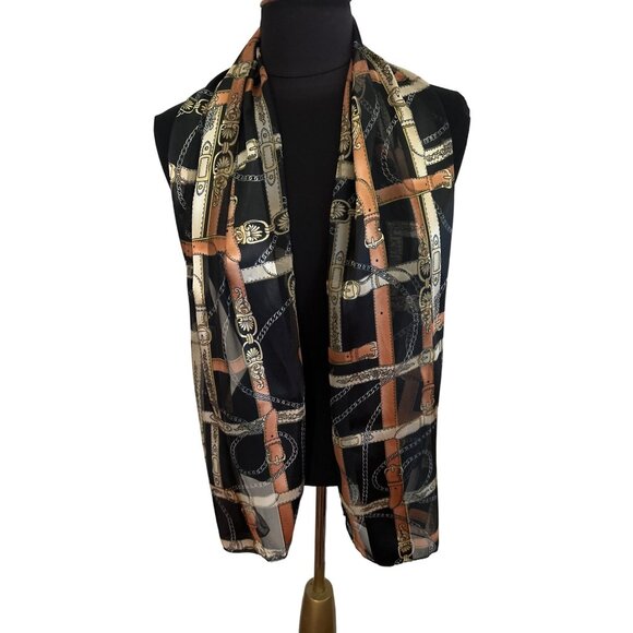 Vintage Chic Equestrian-Themed Women's Scarf 100% Polyester Made In Korea - Picture 1 of 4